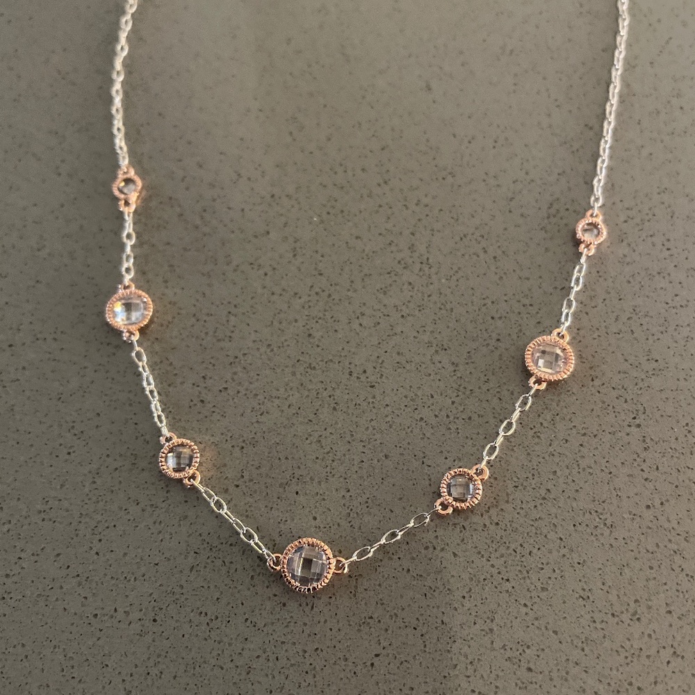 New lia sophia Kinley necklace silver rose gold tones